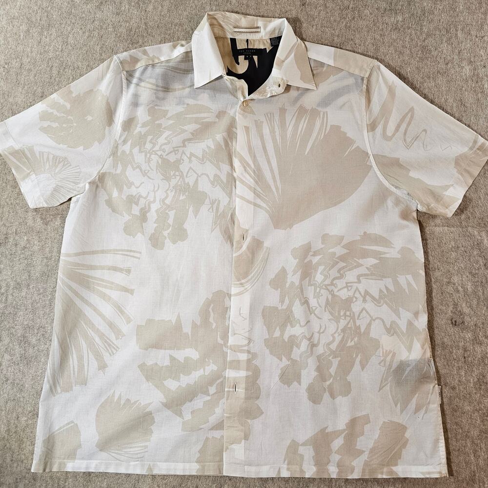 Ted Baker London Men’s Button‑Up Shirt White/Beige Pattern Size 4